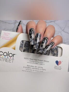 Color Street “Dark Magic” Real Nail Polish Strips Marble Celestial Nail Wraps
